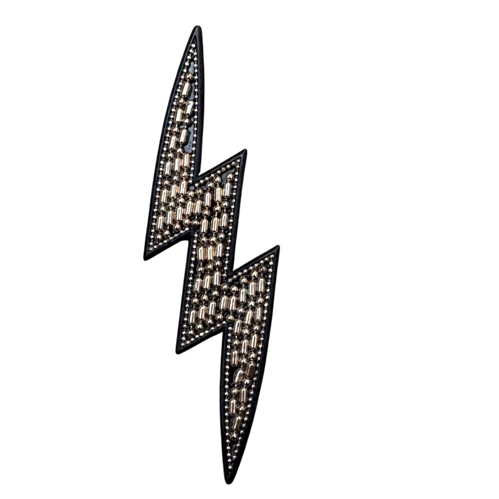 Black Gold Beaded Lightning Bolt‎ Brooch Punk Rock Statement Pin 4 Inch